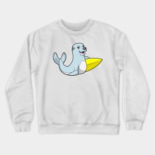 Seal at Surfing with Surfboard Crewneck Sweatshirt